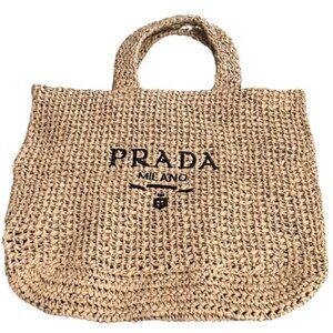 Prada Cream and Tan Satchel with Woven Texture